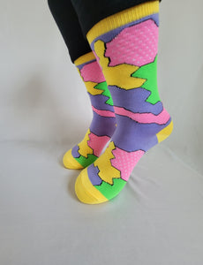 Random Pattern w/Dots Crew Sock (Yellow)