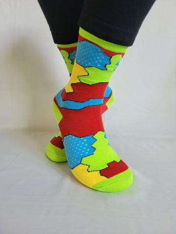 Random Pattern w/Dots Crew Sock (Lime)