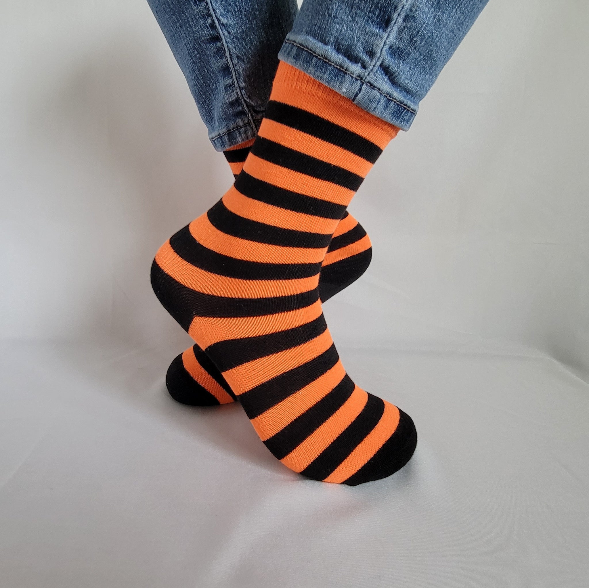 Stripe Design Crew Sock (Orange)