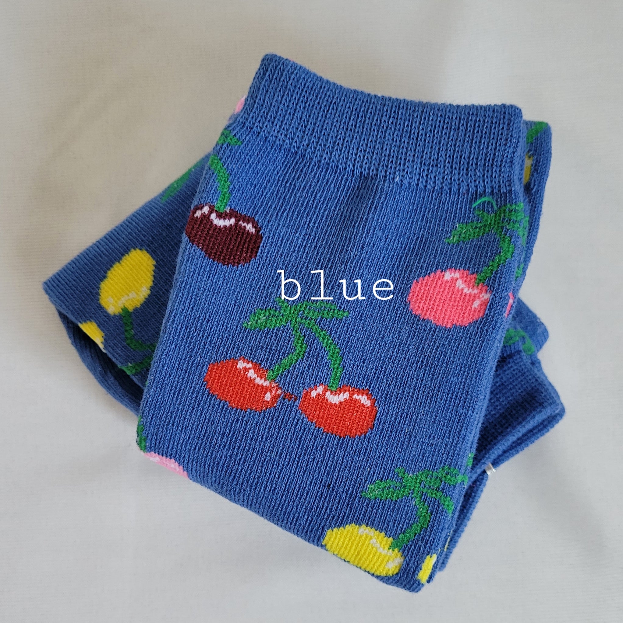 Cherries Fruit Design Crew Sock (Blue)