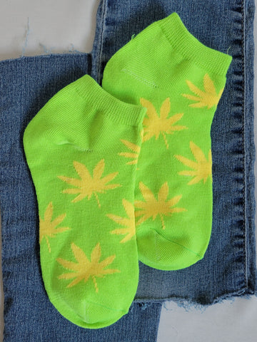 Marijuana Leaf Low Cut Sock (Lime)