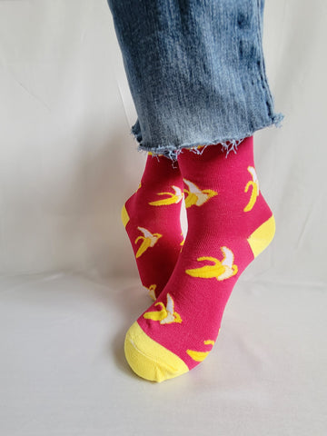 Bananas Fruit Design Crew Sock (ROSE)