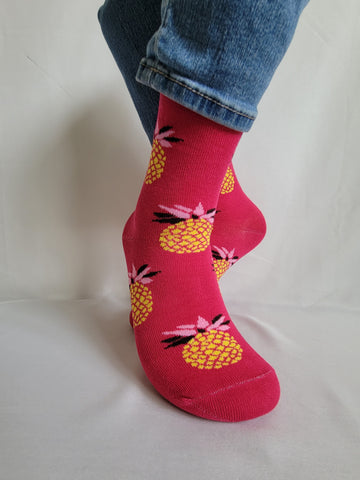 Pineapples Fruit Design Crew Sock (Rose)