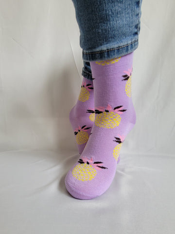 Pineapple Fruit Design Crew Sock (Lilac)