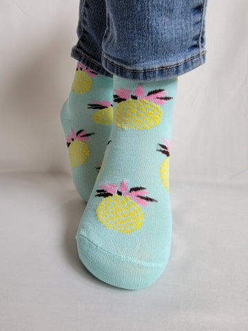 Pineapple Fruit Design Crew Sock (Teal)