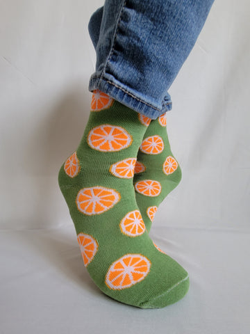 Oranges Fruit Design Crew Sock (Pistachio)