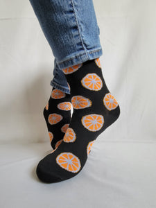 Oranges Fruit Design Crew Sock (Black)